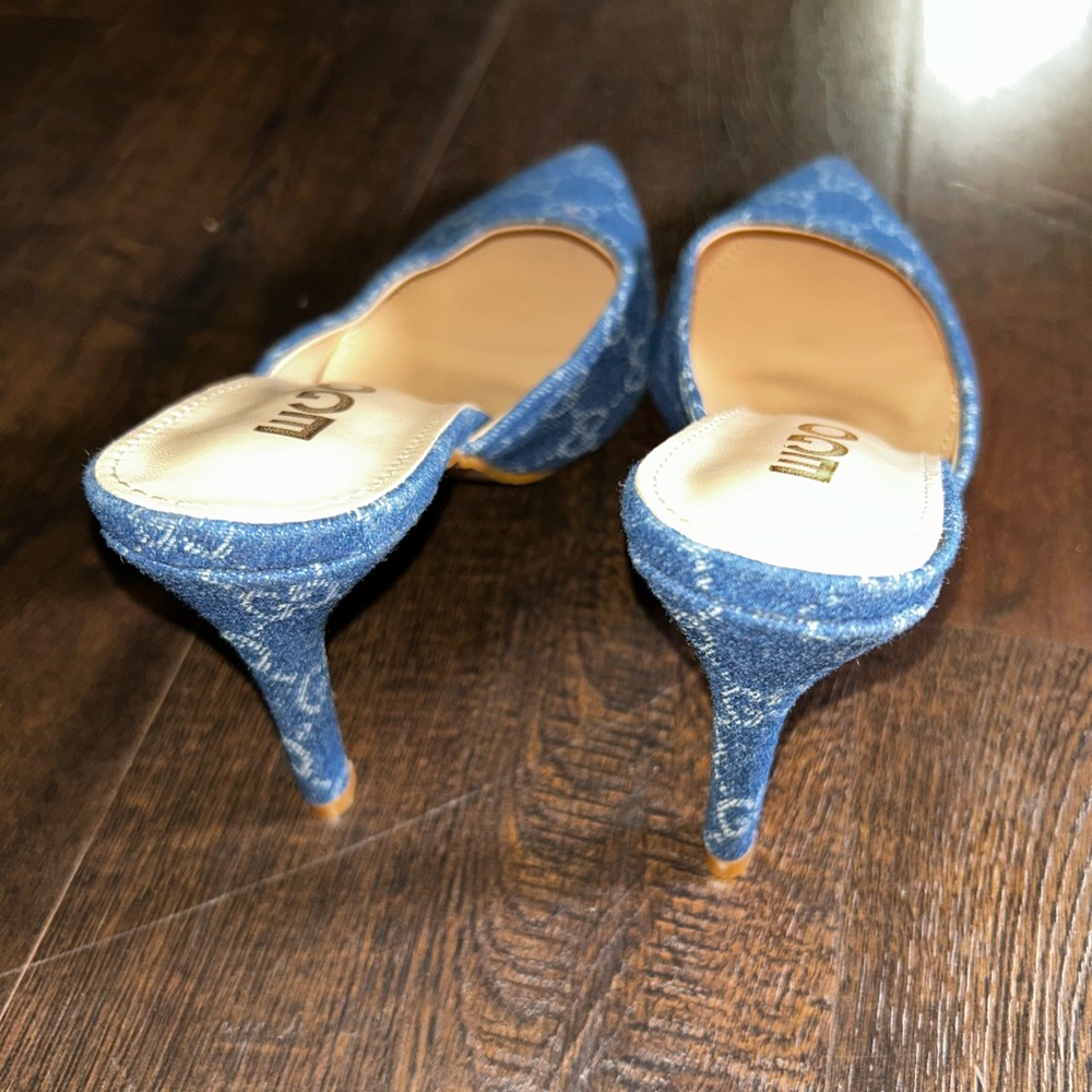 EGO Blue Denim Pointed Toe High Heel Mules - Picture 5 of 7